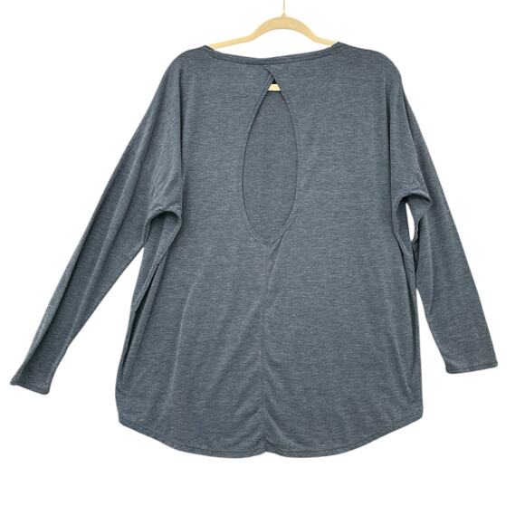 MPG Grey Crew Cut‎ Out Back Loose Fit High Low Hem Long Sleeve Shirt Medium - Picture 2 of 5